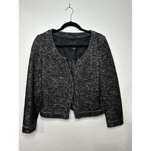 Banana Republic Women's Black Tweed Cropped Blazer Made in Italy Fabric Sz 6